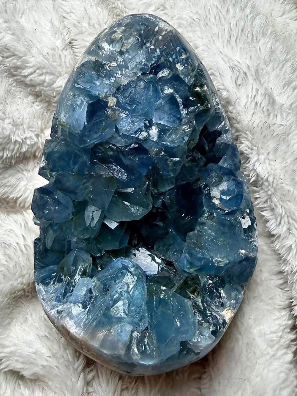 Blue Celestite Crystal Egg Sculpture